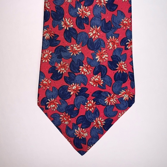 Authentic French handmade Hermes silk tie in navy blue and dark red print - Picture 2 of 6